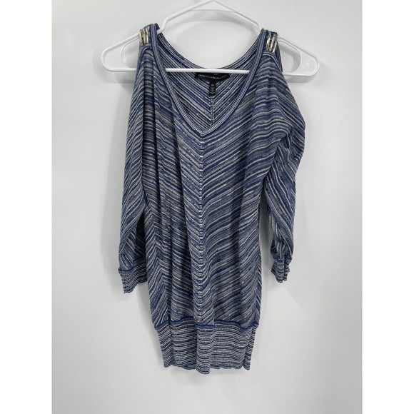 WHITE HOUSE BLACK‎ MARKET Sweater Blue  Top Stretch Open Cold shoulder XS - Picture 1 of 8